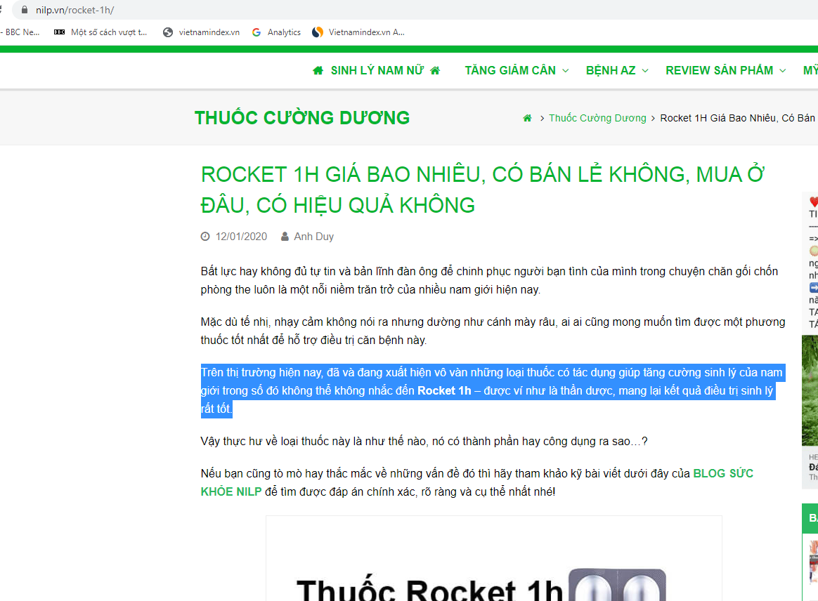 Rocket 1H khẳng định là thuốc, thần dược và mang lại kết quả điều trị sinh lý.