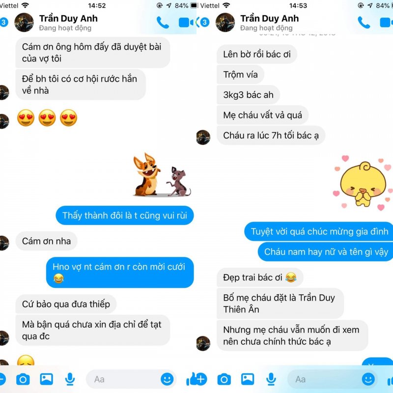Tin nhắn báo tin vui đến từ thành viên Duy Anh