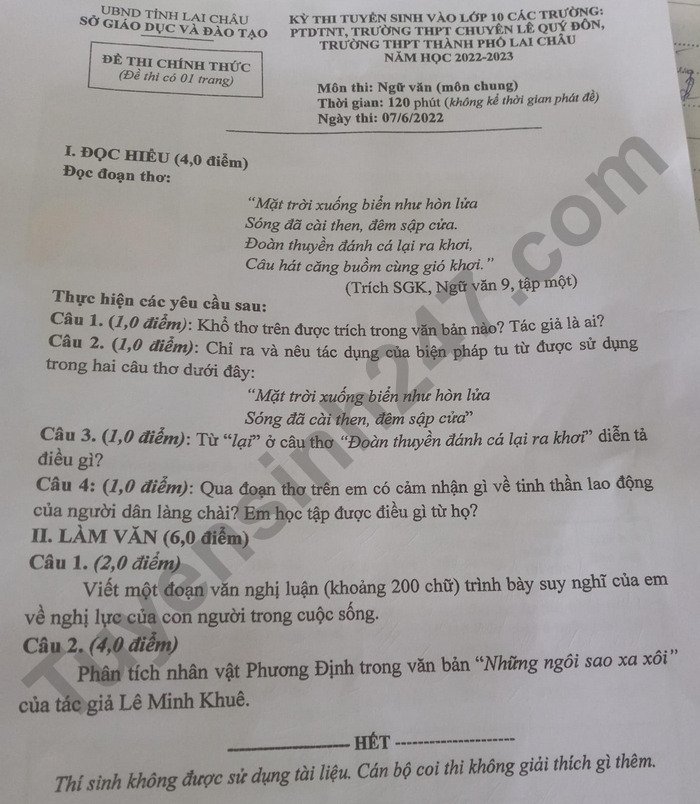 de-thi-vao-10-van-lai-chau-2022-result
