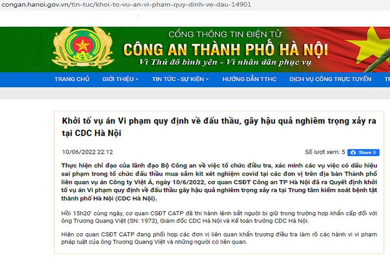 Công an Hà Nội thông tin vụ bắt Giám đốc CDC Hà Nội liên quan Việt Á.
