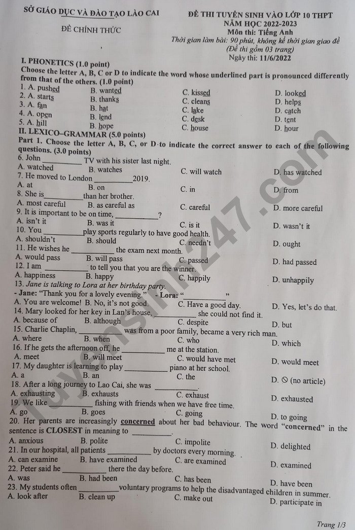 de-thi-vao-lop-10-mon-anh-lao-cai-2022-1-result