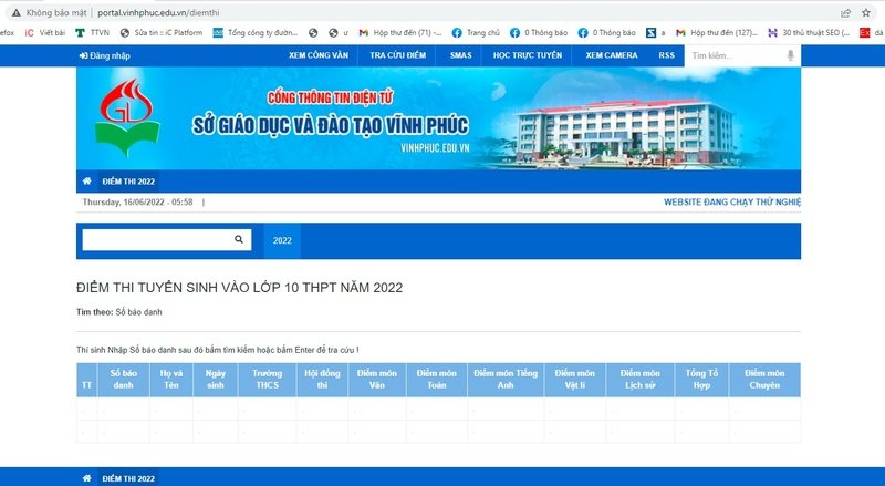 Tra cứu điểm thi vào lớp 10 tỉnh Vĩnh Phúc năm 2022