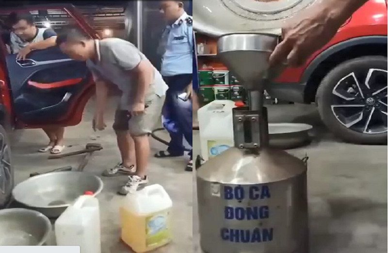 Hình ảnh vụ đổ 500 nghìn nhưng hút ra chỉ được 9,5 lít xăng ở Bắc Giang.