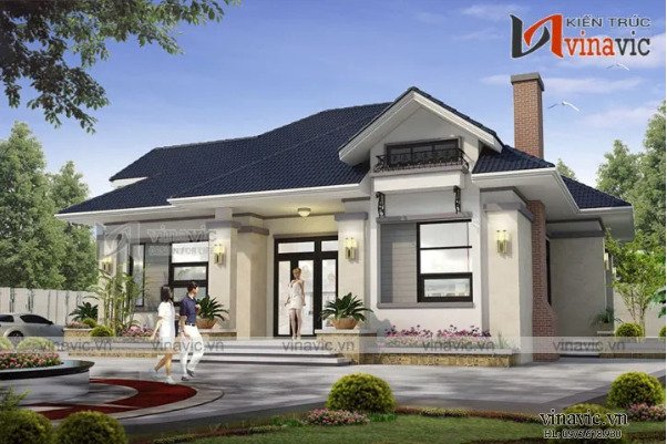Thiết kế biệt thự mái thái 1 tầng hiện đại do Vinavic thiết kế và thi công ở Hòa Bình.