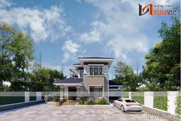 Mẫu biệt thự mái thái 2 tầng hiện đại ở Sầm Sơn do Vinavic thiết kế và thi công.