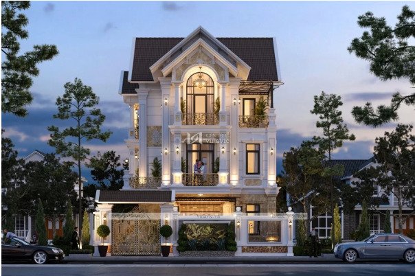 Mẫu biệt thự mái thái tân cổ điển 3 tầng Vinavic thiết kế và thi công.
