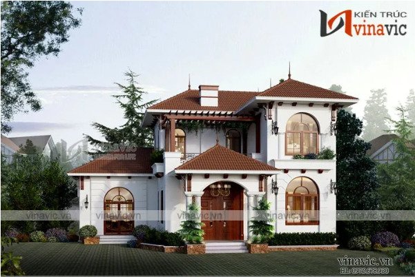 Biệt thự 2 tầng mái thái đẹp ở Bắc Giang do Vinavic thiết kế và thi công.
