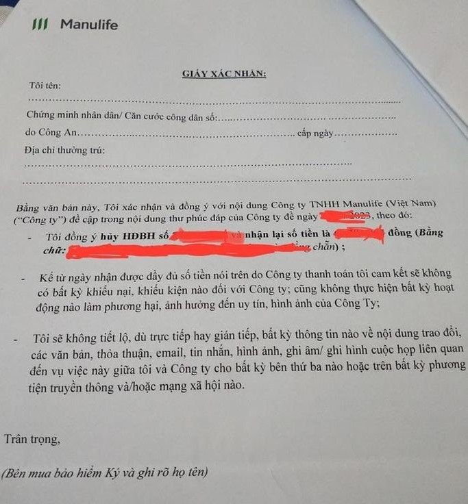 Khách hàng phải ký vào giấy xác nhận nếu muốn được hủy hợp đồng