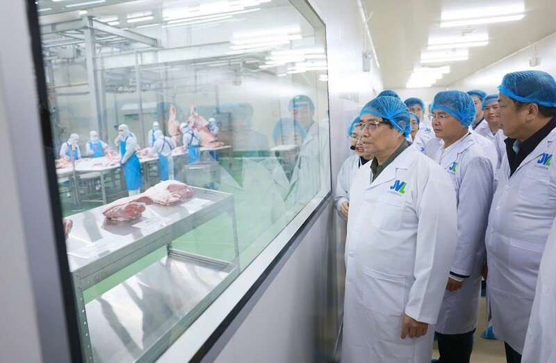 Thủ tướng tham quan dây chuyền sản xuất tại Nhà máy chế biến thịt bò Tam Đảo