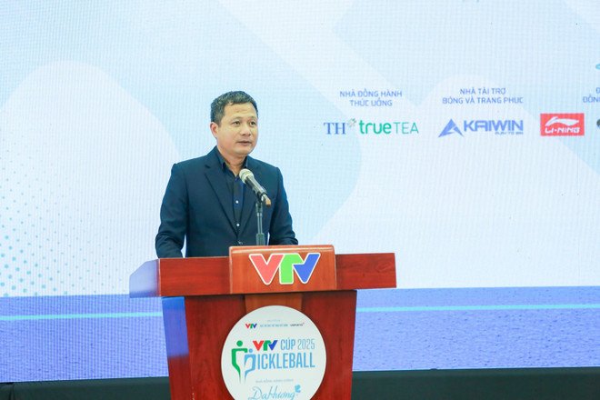 Ông Đỗ Đức Hoàng, Phó Tổng Giám đốc Đài Truyền hình Việt Nam (VTV) phát biểu tại sự kiện. (Ảnh: Usports)