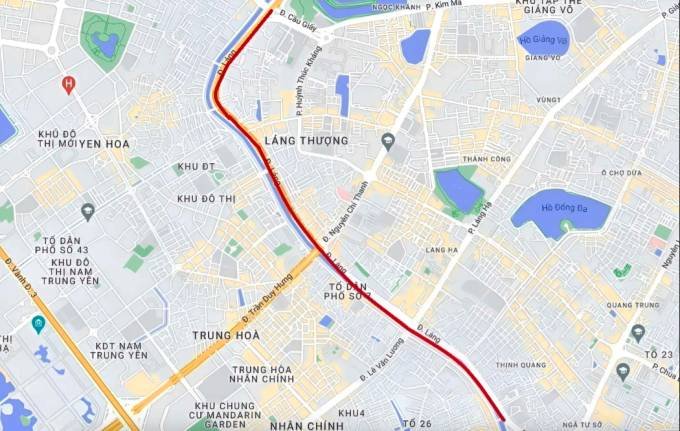  Vị trí, hướng tuyến đường Láng sẽ được mở rộng. (Ảnh: Gmap)