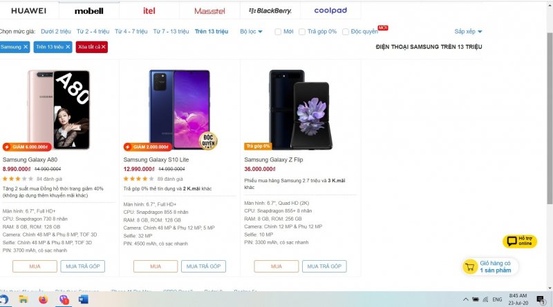Thế Giới Di Động ẩn bộ ba Samsung Galaxy S20 trên website. Ảnh chụp màn hình.