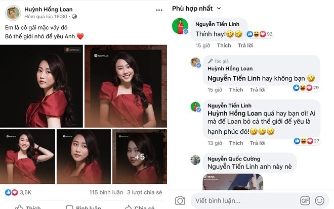 Hồng Loan đăng ảnh, Tiến Linh bình luận 'thính hay'.