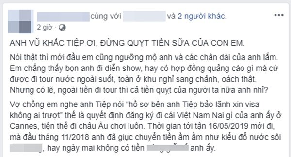Vũ Khắc Tiệp bị tố quỵt tiền