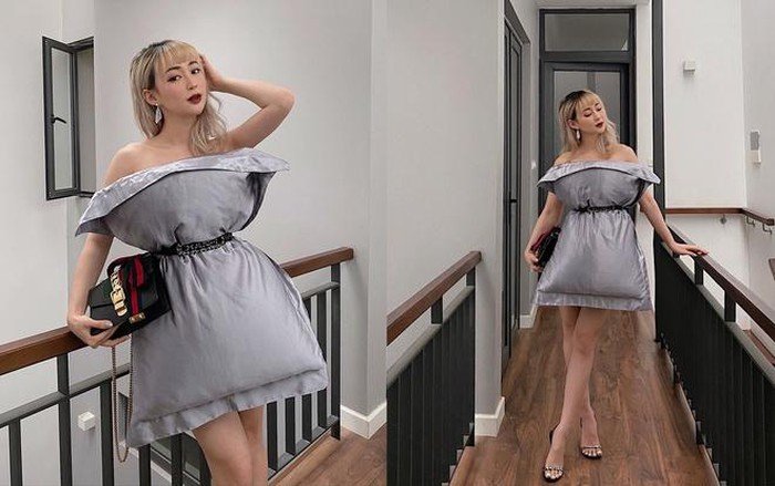 Sun HT là một trong những hot girl Việt đầu tiên hưởng ứng trào lưu biến gối thành váy. Dưới bức ảnh khoe dáng nuột nà, make up và phối đồ điệu nghệ, người đẹp Hà thành còn tag tên hội chị em gồm hot girl Quỳnh Anh Shyn, Salim và Chi Pu để cùng thực hiện thử thách mới lạ này.