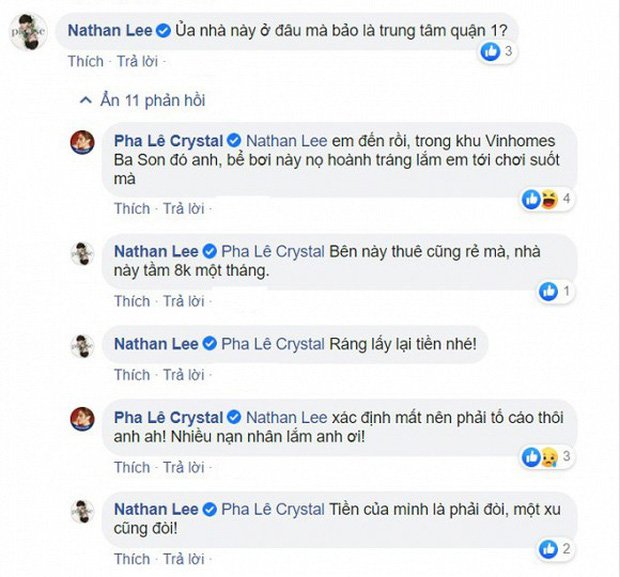 Trước đó, Nathan Lee cũng bày tỏ quan điểm về việc Pha Lê tố Hoa hậu Hải Dương lừa tiền mình.