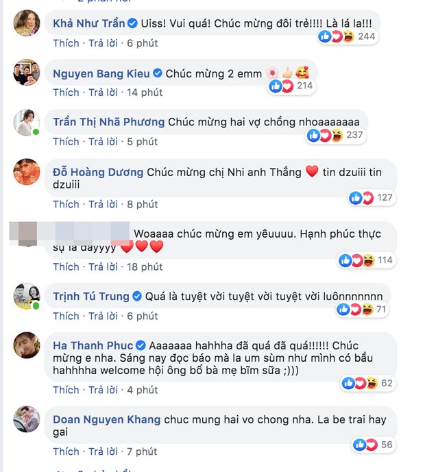 Dàn sao Việt liên tục chúc mừng cặp đôi.