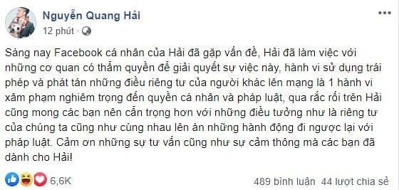 Quang Hải lên tiếng sau khi lộ loạt tin nhắn nhạy cảm.