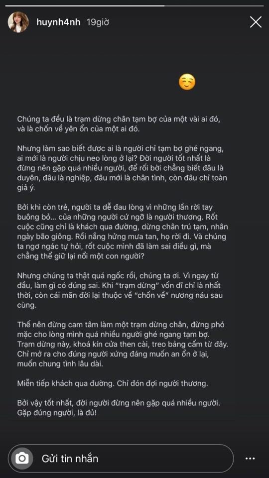 Bạn gái Quang Hải đăng dòng trạng thái ẩn ý.