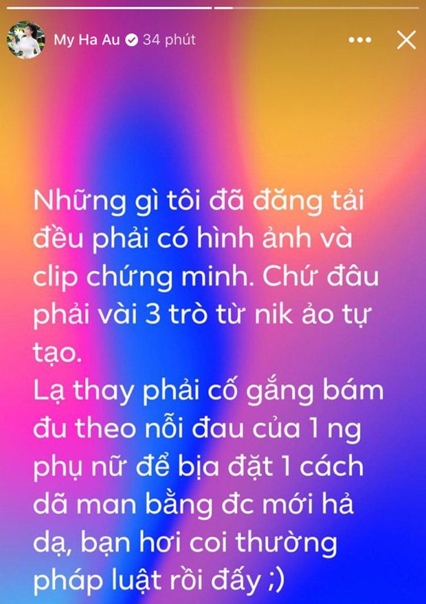 Âu Hà My đăng story giữa đêm.