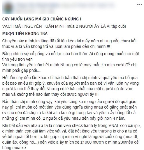 Bài đăng tố cáo Tuấn Minh gây chú ý.