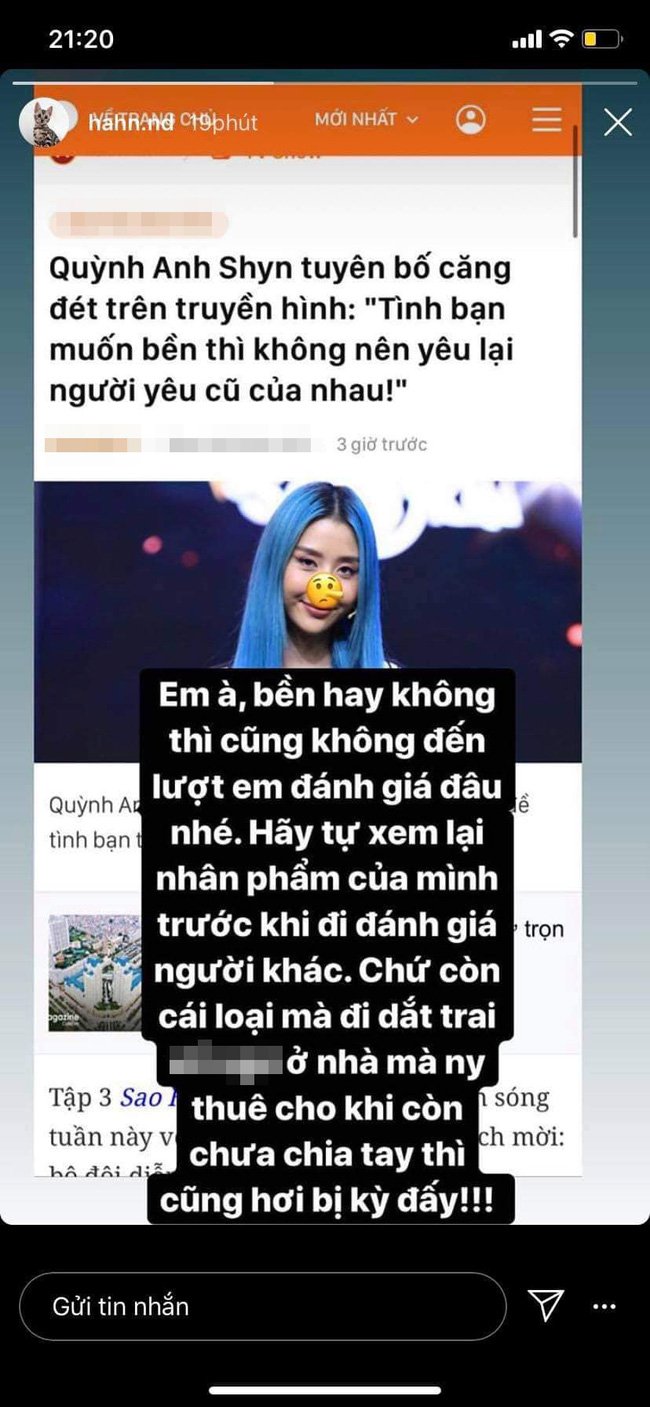 Dòng trạng thái được cho là của tình cũ Quỳnh Anh Shyn.