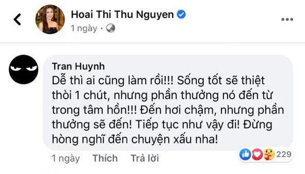 Trấn Thành bình luận trong bài đăng của hoa hậu Thu Hoài