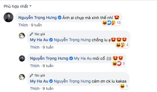 Bình luận ngọt ngào của Âu Hà My và Trọng Hưng cách đây 2.5 tháng