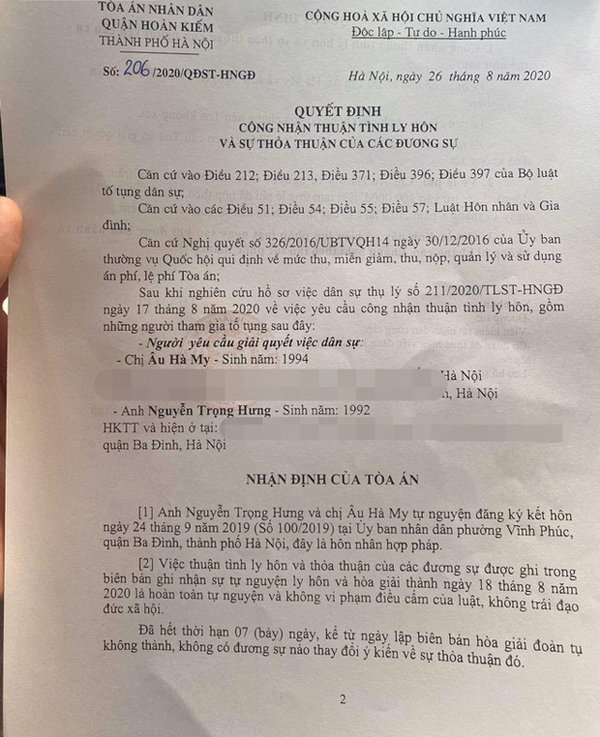 Quyết định ly hôn của tòa án