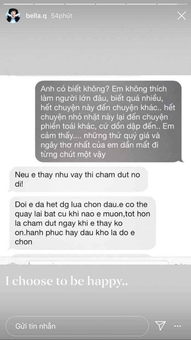 Dòng chia sẻ của Bella trên trang cá nhân cho ẩn ý rằng Karik và cô đang có trục trặc.
