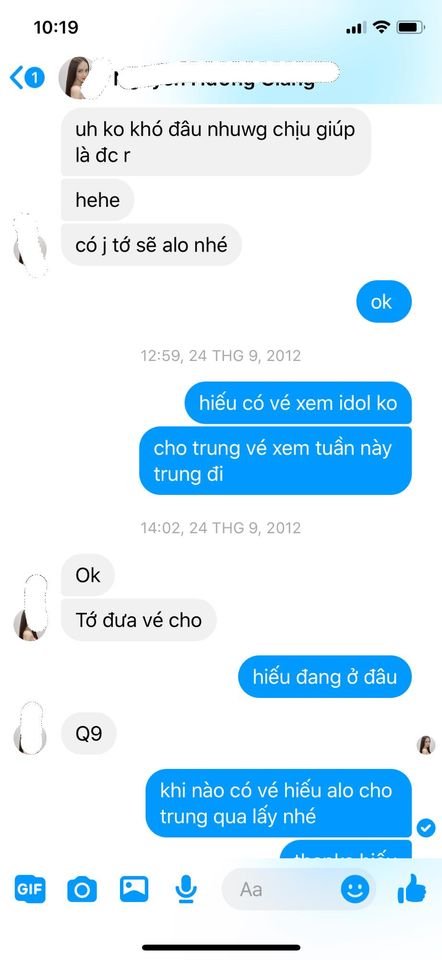 Dòng tin nhắn của Hương Giang và bạn học cũ được đăng tải