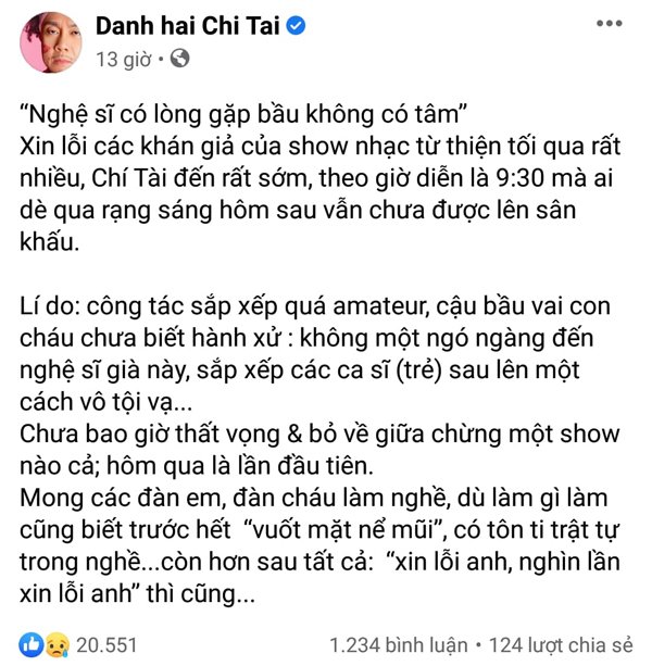 Chia sẻ của danh hài Chí Tài