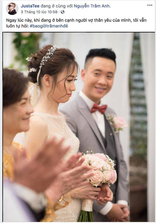 Khi vợ mang bầu lần đầu, JustaTee khiến người ta phì cười khi status nào cũng phải thêm dòng hỏi han 'Bao giờ Trâm Anh đẻ'.