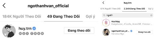 Cả hai đang theo dõi instagram của nhau