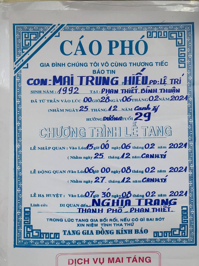 Tang lễ Ns múa Mai Trung Hiếu