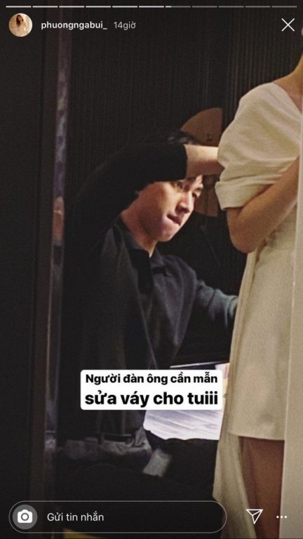 Á hậu Phương Nga khoe được bạn trai - diễn viên Bình An - chăm sóc tận tình khi đi dự tiệc.
