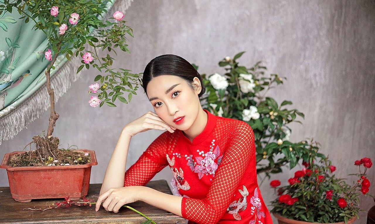 ngam-nhin-hoa-hau-do-my-linh-duyen-dang-voi-ao-dai-cach-tan-ngay-tet