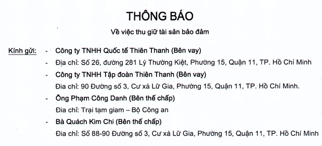 Sacombank thu hồi hàng loạt tài sản của vợ chồng ông Phạm Công Danh