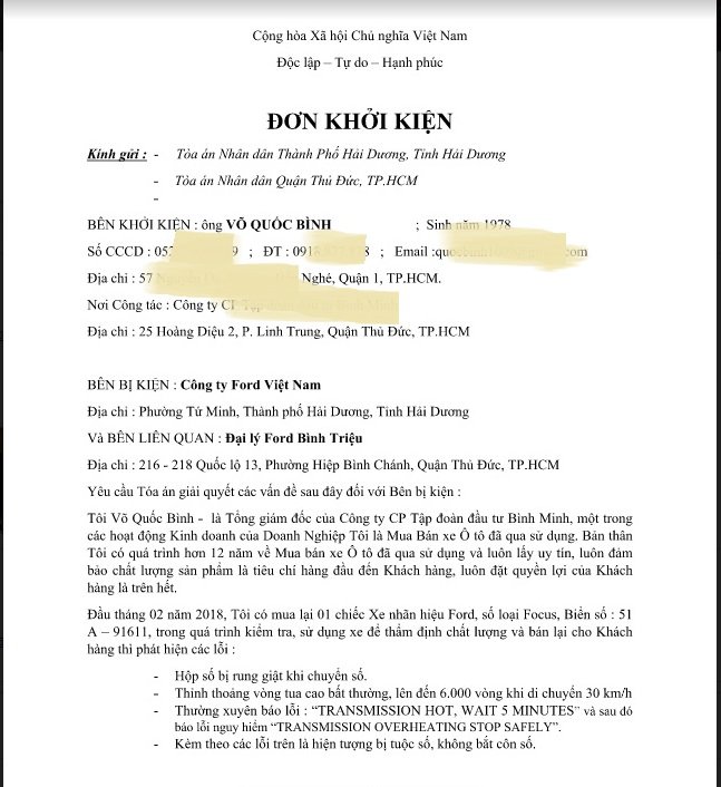 khoi-kien-ford-viet-nam-vi-thieu-trach-nhiem-coi-thuong-khach-hang