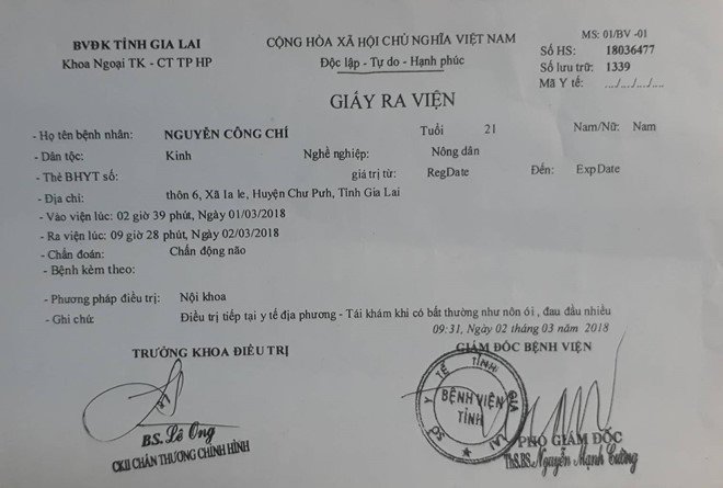 Nam thanh niên 21 tuổi nhập viện sau khi làm việc với công an