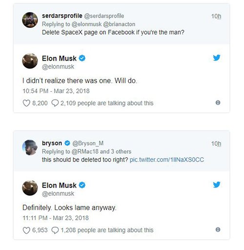 Elon Musk thẳng tay xóa tài khoản Facebook Tesla và SpaceX