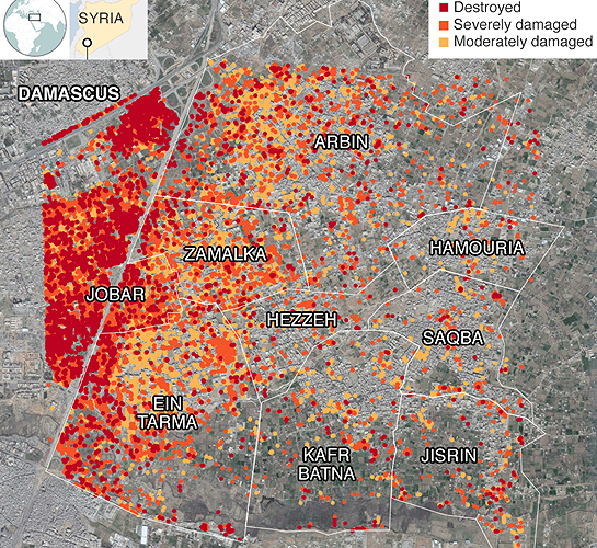 Cảnh tàn phá khủng khiếp tại Đông Ghouta (Syria) nhìn từ trên cao
