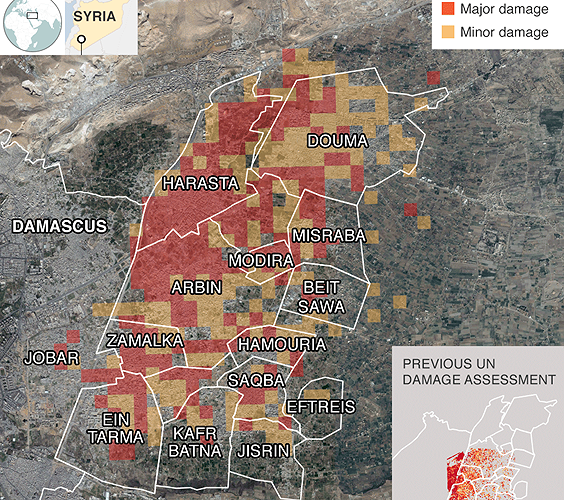 Cảnh tàn phá khủng khiếp tại Đông Ghouta (Syria) nhìn từ trên cao