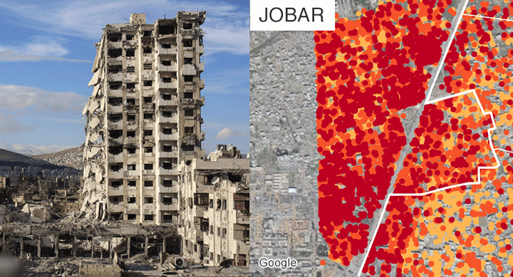Cảnh tàn phá khủng khiếp tại Đông Ghouta (Syria) nhìn từ trên cao