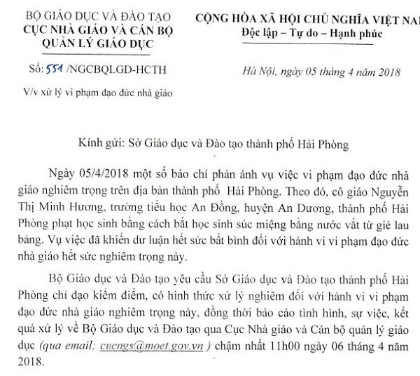 bo-giao-duc-yeu-cau-xu-ly-nghiem-co-giao-bat-hoc-sinh-uong-nuoc-giat-gie-lau-bang