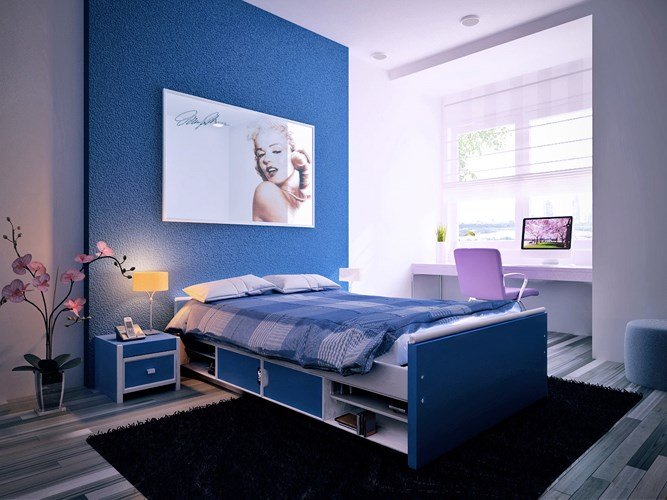 Xua tan nắng nóng với nội thất phòng ngủ màu xanh dương