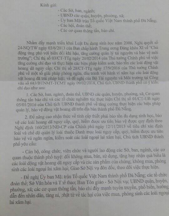 da-nang-yeu-cau-can-bo-noi-khong-voi-viec-su-dung-nhan-qua-bieu-la-cac-loai-dong-vat-hoang-da