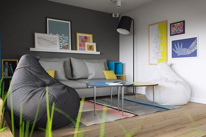 Căn hộ 34 m2 kết hợp phòng khách và phòng ngủ tiện lợi