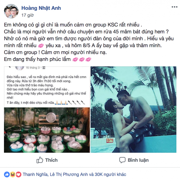 Bức ảnh 4 tiếng ngồi rửa bát khi ra mắt gia đình bạn gái, giúp chàng trai tìm được chân ái bên một người đàn ông