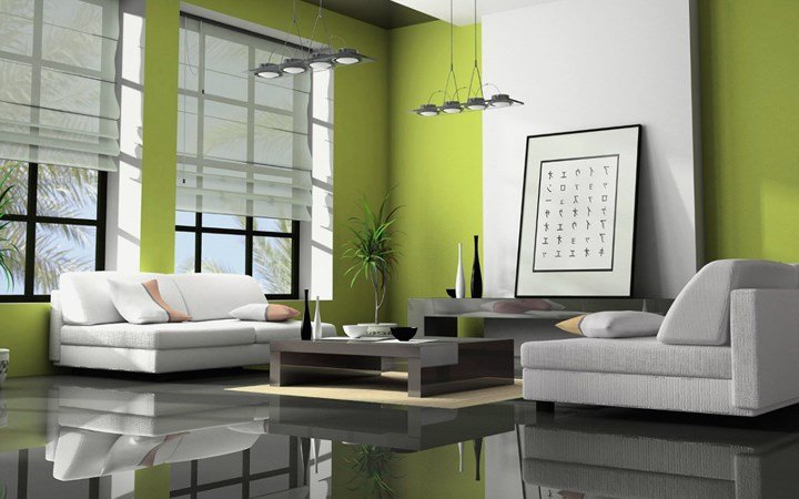 Mẫu phòng khách màu xanh tuyệt đẹp cho ngày hè